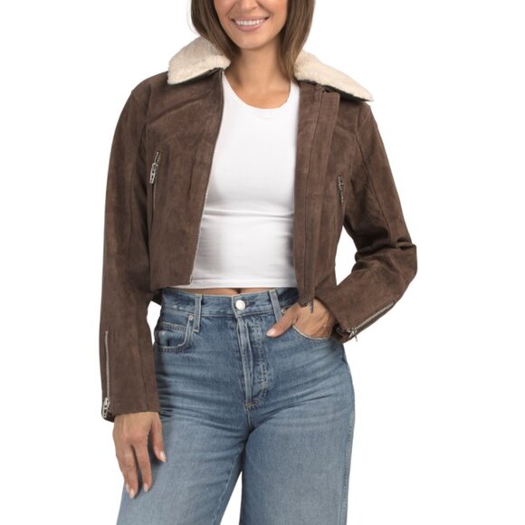 BLANK NYC Brown Suede Jacket With Removable Faux Sherpa Collar - Picture 1 of 2